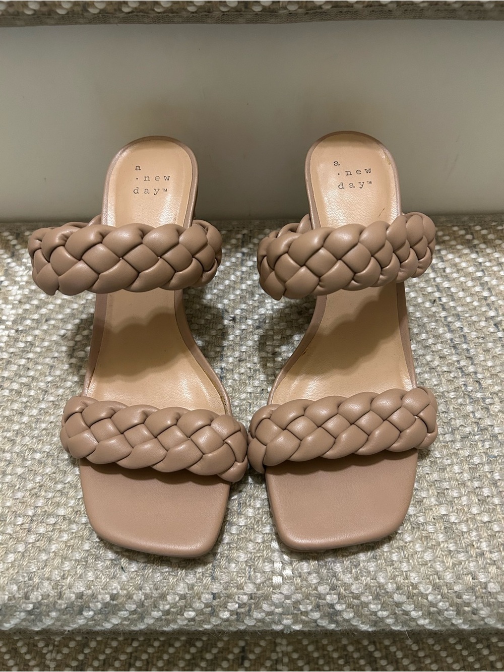 a new day Braided Double-Strap Slide Sandals in Taupe Beige